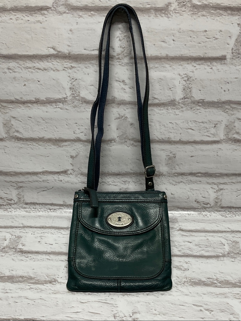 Fossil Teal Green Leather Crossbody with Front Flap